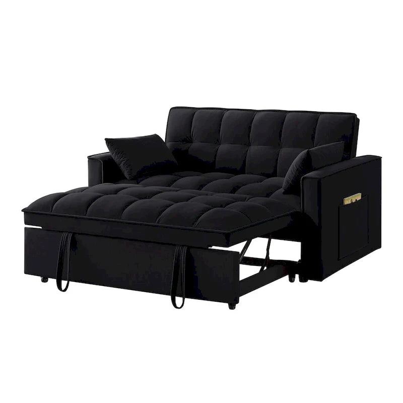 Divano Letto Estraibile 4-in-1 - Divanetto in Velluto - Divano Letto Convertibile con Schienale Reclinabile, 2 Tasche Laterali