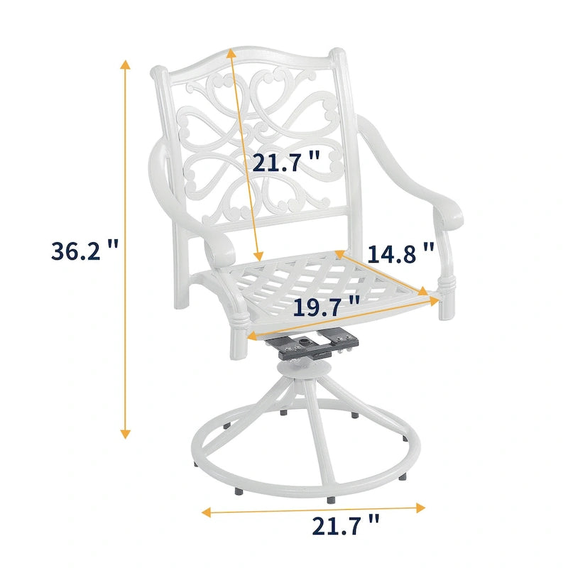 Set da pranzo da esterni in alluminio pressofuso da 5 pezzi con 4 sedie girevoli