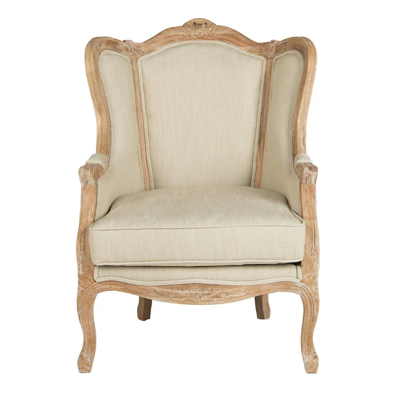 SAFAVIEH Couture Kali Poltrona con orecchioni in lino naturale color rovere - 34Lx34Px40A