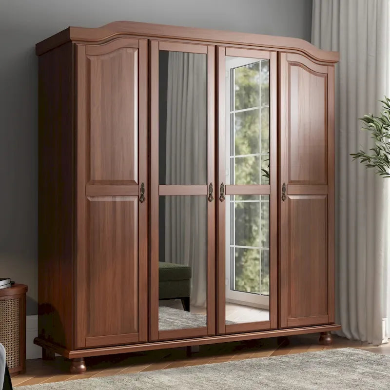 Palace Imports Armadio Kyle a 4 Ante in 100% Legno Massello con Ante in Legno Massello o a Specchio