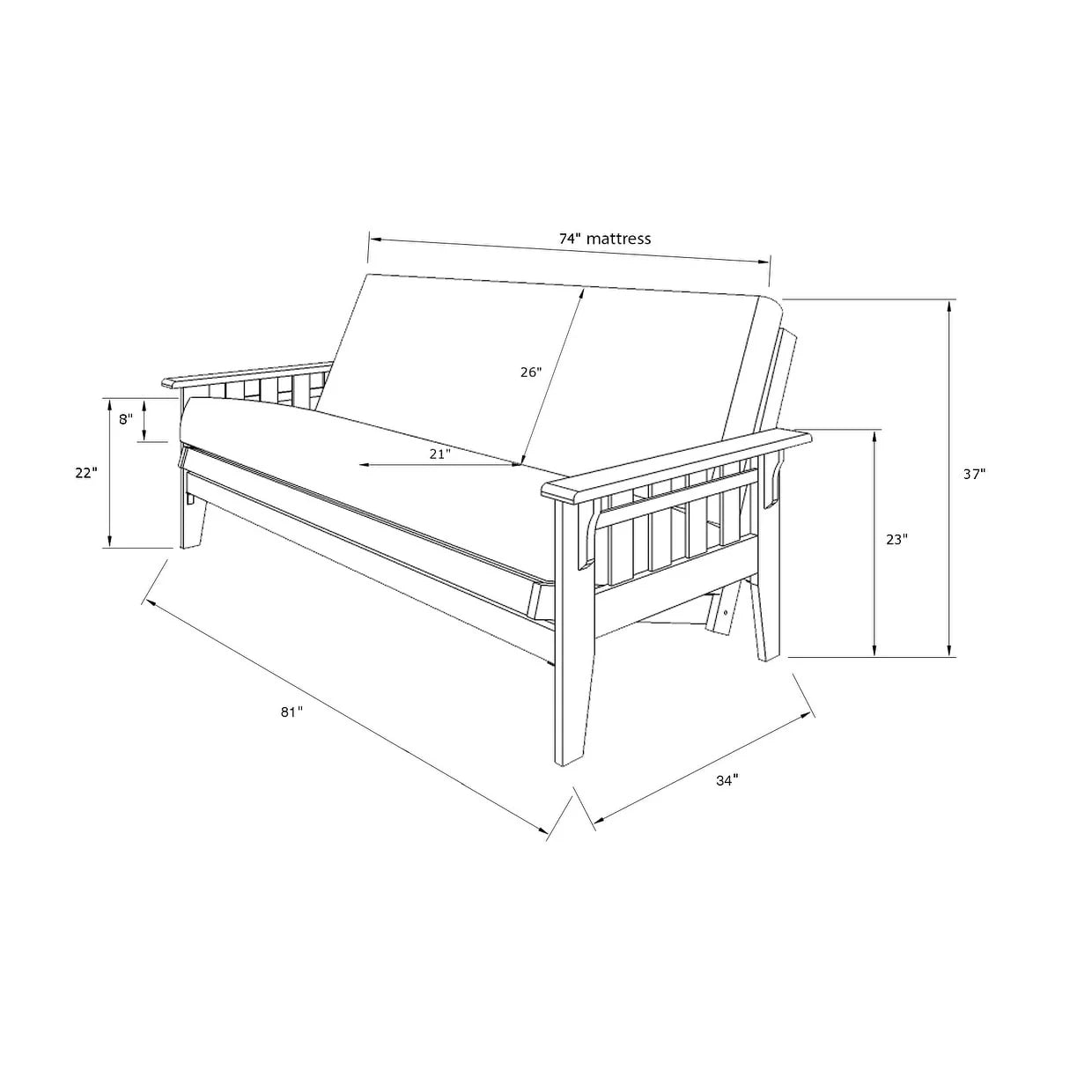 Set Futon Somette Tucson Full-size Noce Rustico con Materasso
