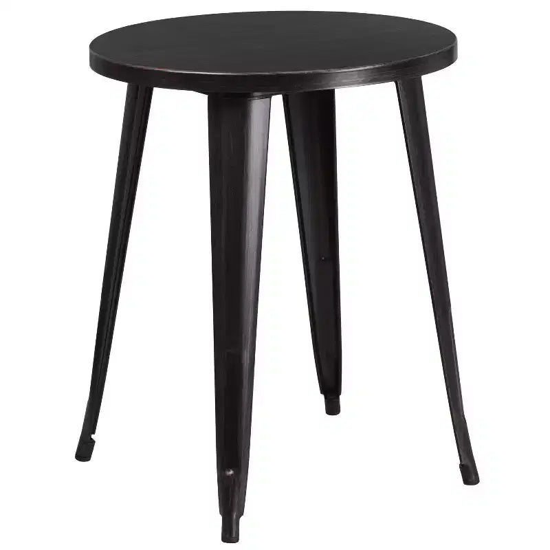 Flash Furniture Commercial Grade 24 Round Metal Indoor-Outdoor Table Set with 2 Vertical Slat Back Chairs