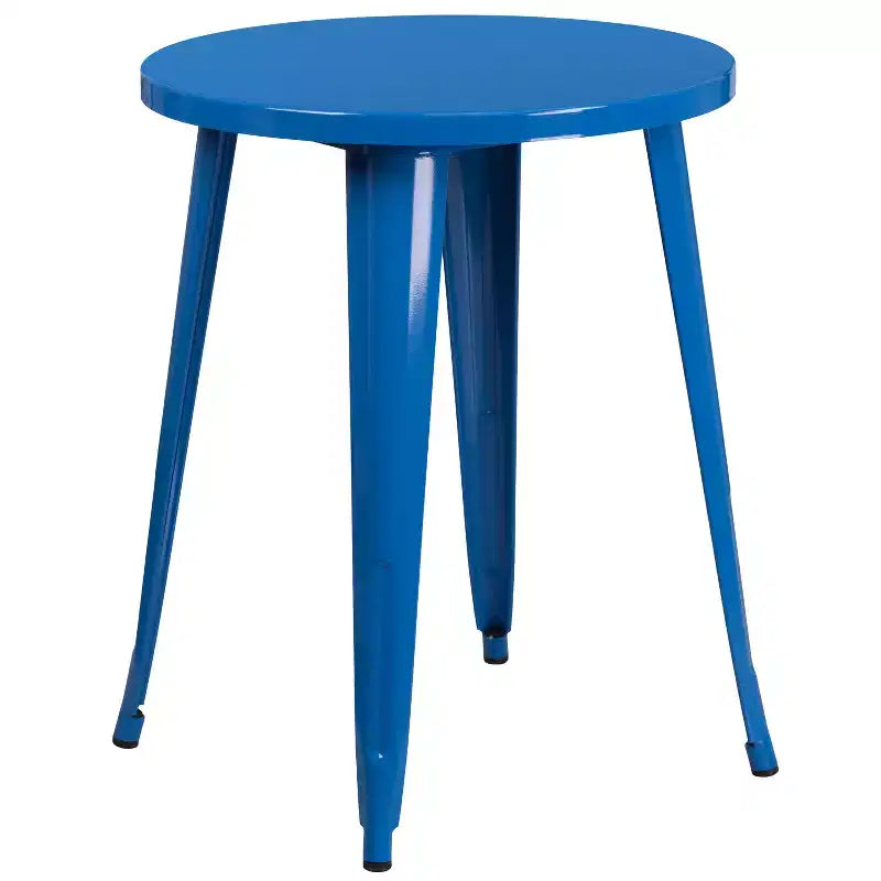 Flash Furniture Commercial Grade 24 Round Metal Indoor-Outdoor Table Set with 2 Vertical Slat Back Chairs