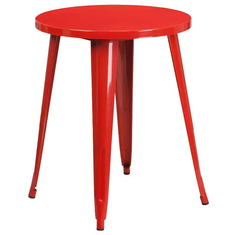 Flash Furniture Commercial Grade 24 Round Metal Indoor-Outdoor Table Set with 2 Vertical Slat Back Chairs