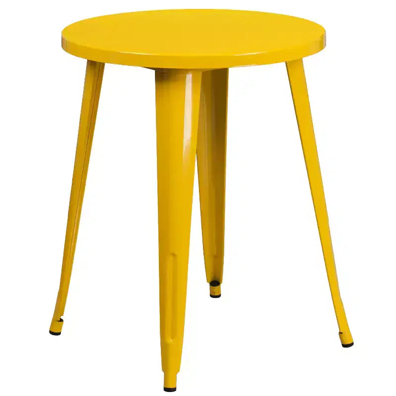 Flash Furniture Commercial Grade 24 Round Metal Indoor-Outdoor Table Set with 2 Vertical Slat Back Chairs