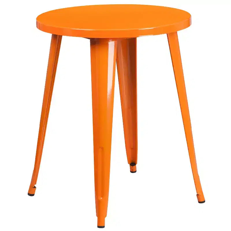 Flash Furniture Commercial Grade 24 Round Metal Indoor-Outdoor Table Set with 2 Vertical Slat Back Chairs