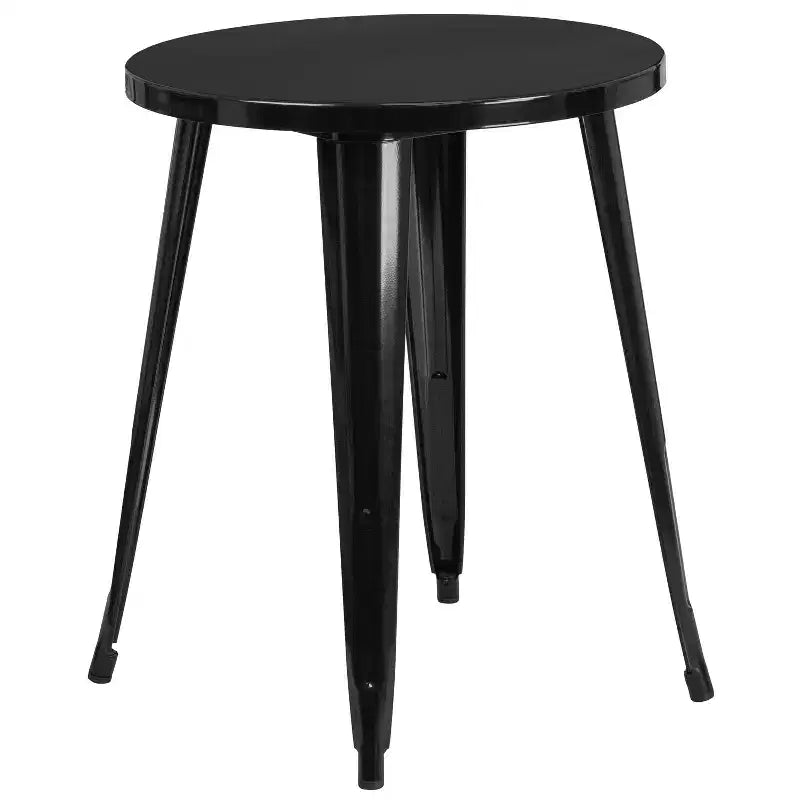 Flash Furniture Commercial Grade 24 Round Metal Indoor-Outdoor Table Set with 2 Vertical Slat Back Chairs
