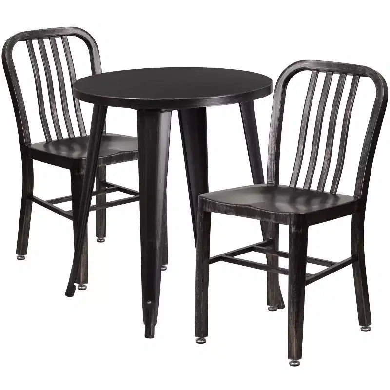 Flash Furniture Commercial Grade 24 Round Metal Indoor-Outdoor Table Set with 2 Vertical Slat Back Chairs