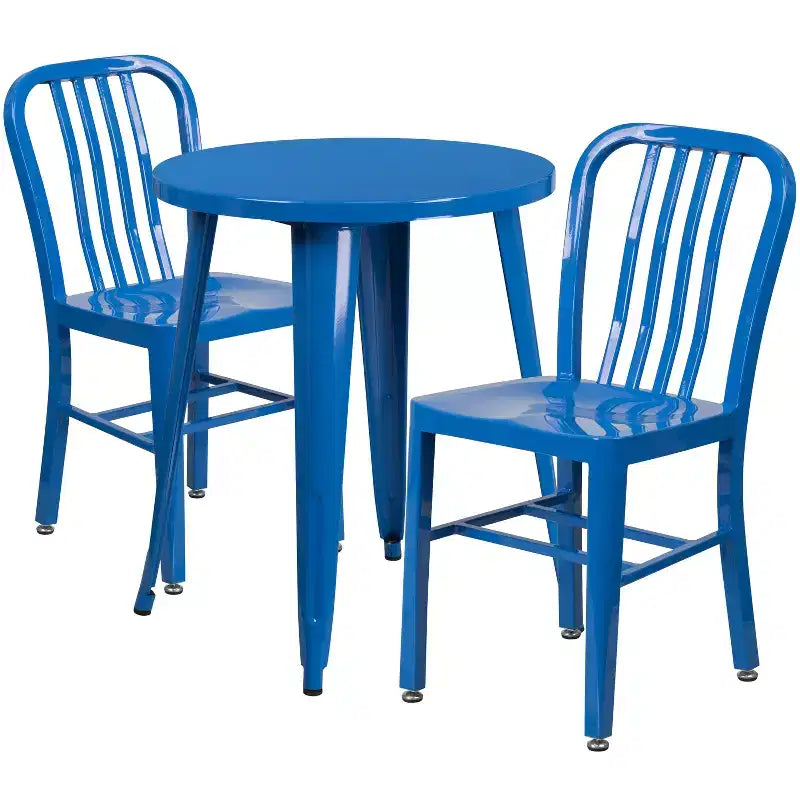 Flash Furniture Commercial Grade 24 Round Metal Indoor-Outdoor Table Set with 2 Vertical Slat Back Chairs