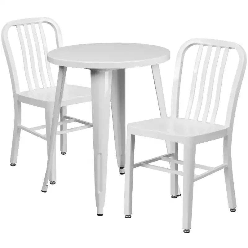 Flash Furniture Commercial Grade 24 Round Metal Indoor-Outdoor Table Set with 2 Vertical Slat Back Chairs