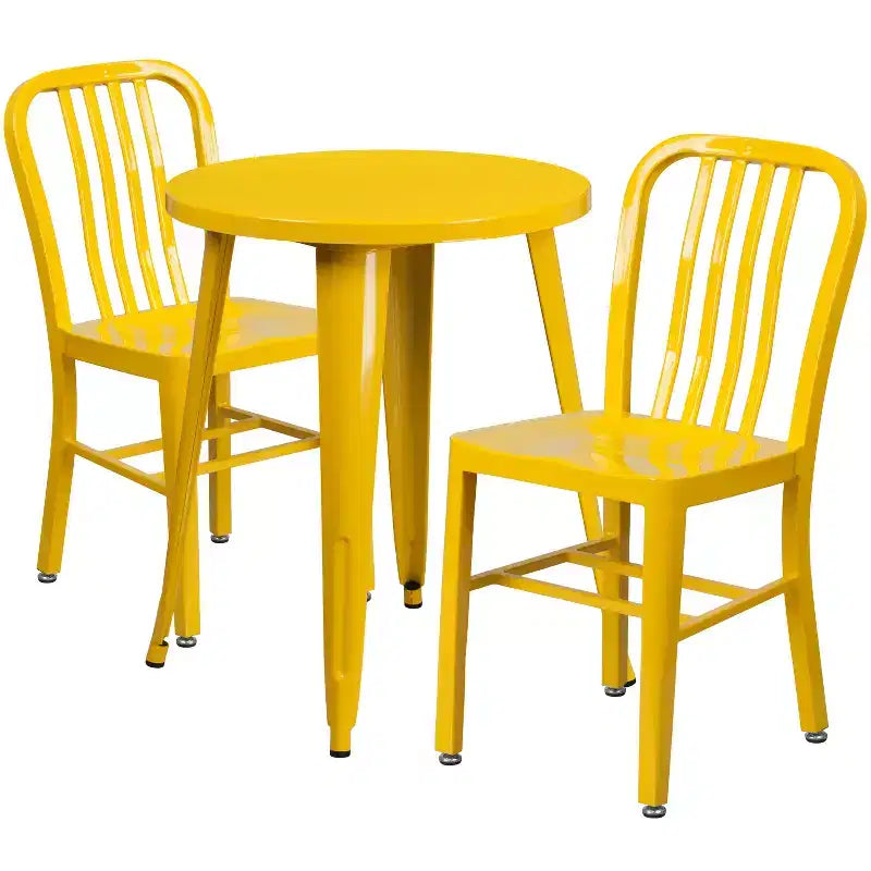 Flash Furniture Commercial Grade 24 Round Metal Indoor-Outdoor Table Set with 2 Vertical Slat Back Chairs