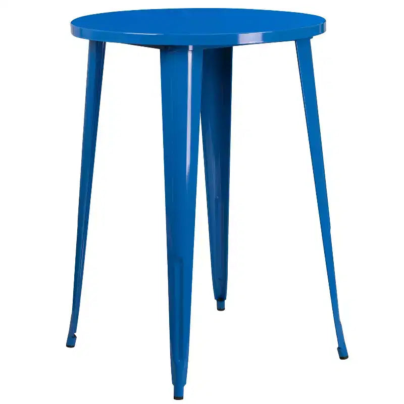 Set tavolo da bar rotondo da 30 per interni-esterni in metallo di grado commerciale Flash Furniture con 4 sgabelli senza schienale con sedile quadrato
