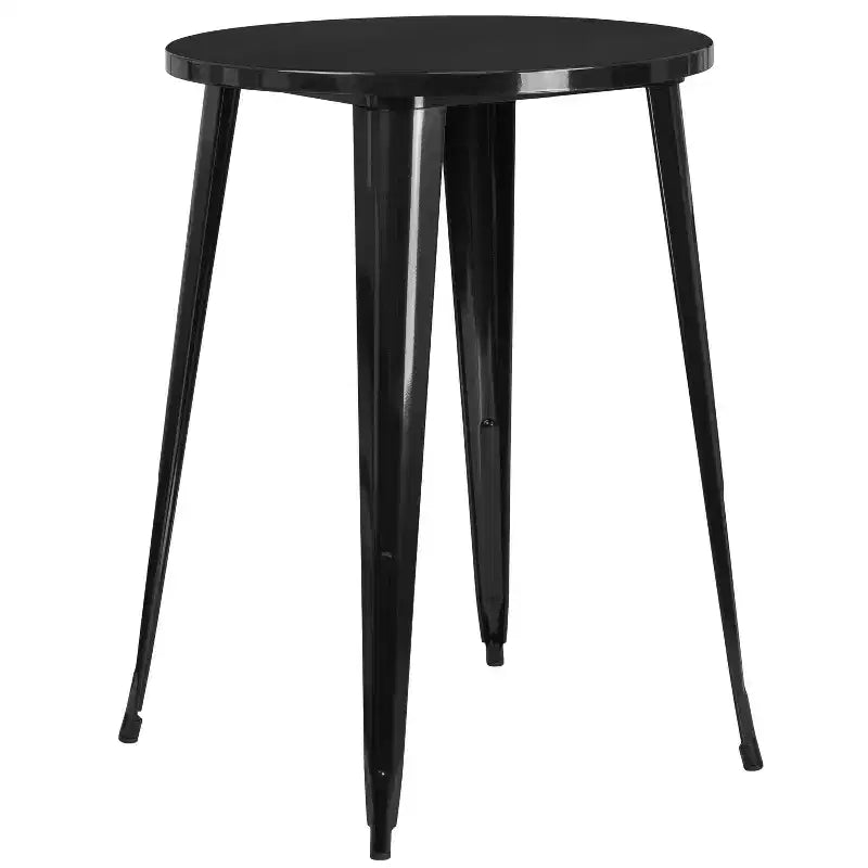 Set tavolo da bar rotondo da 30 per interni-esterni in metallo di grado commerciale Flash Furniture con 4 sgabelli senza schienale con sedile quadrato