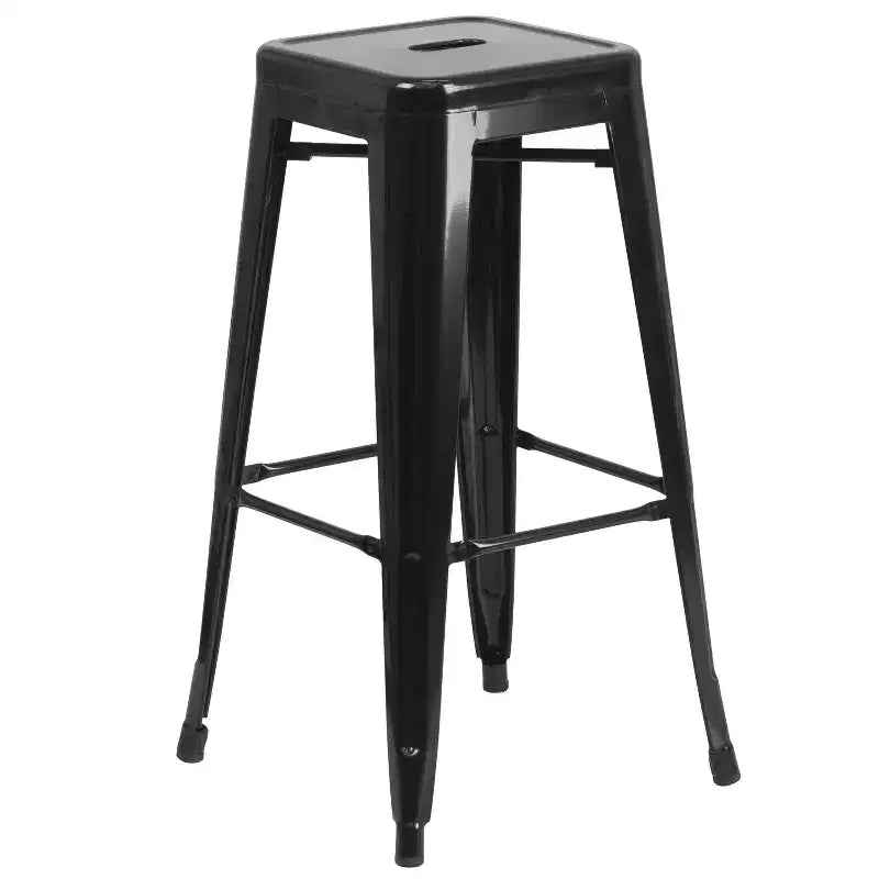 Set tavolo da bar rotondo da 30 per interni-esterni in metallo di grado commerciale Flash Furniture con 4 sgabelli senza schienale con sedile quadrato