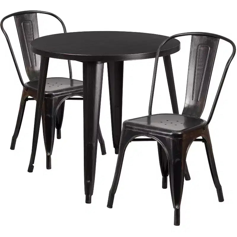 Flash Furniture Tavolo Rotondo in Metallo da 30 per Interni/Esterni di Grado Commerciale con 2 Sedie da Bar