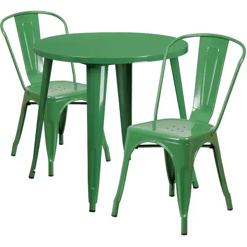 Flash Furniture Tavolo Rotondo in Metallo da 30 per Interni/Esterni di Grado Commerciale con 2 Sedie da Bar