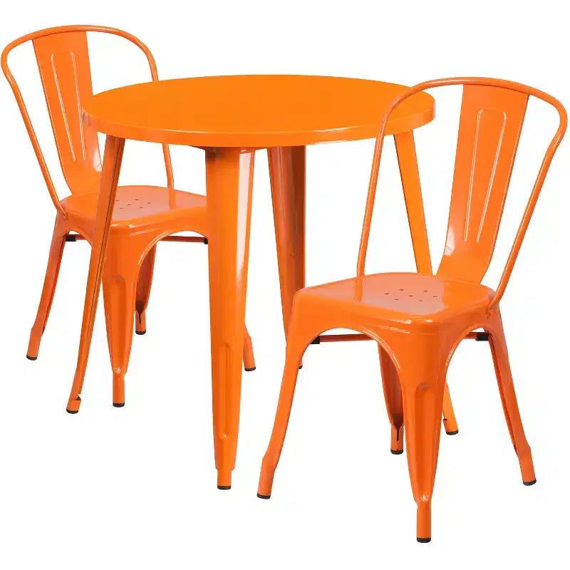 Flash Furniture Tavolo Rotondo in Metallo da 30 per Interni/Esterni di Grado Commerciale con 2 Sedie da Bar