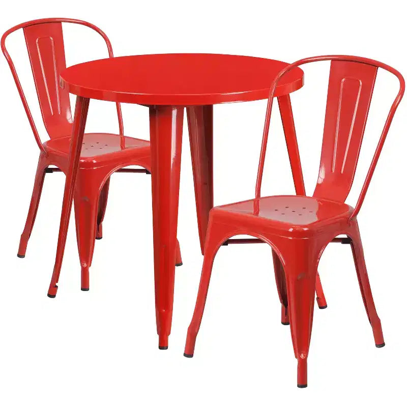 Flash Furniture Tavolo Rotondo in Metallo da 30 per Interni/Esterni di Grado Commerciale con 2 Sedie da Bar