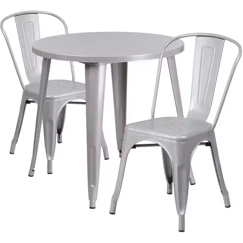 Flash Furniture Tavolo Rotondo in Metallo da 30 per Interni/Esterni di Grado Commerciale con 2 Sedie da Bar