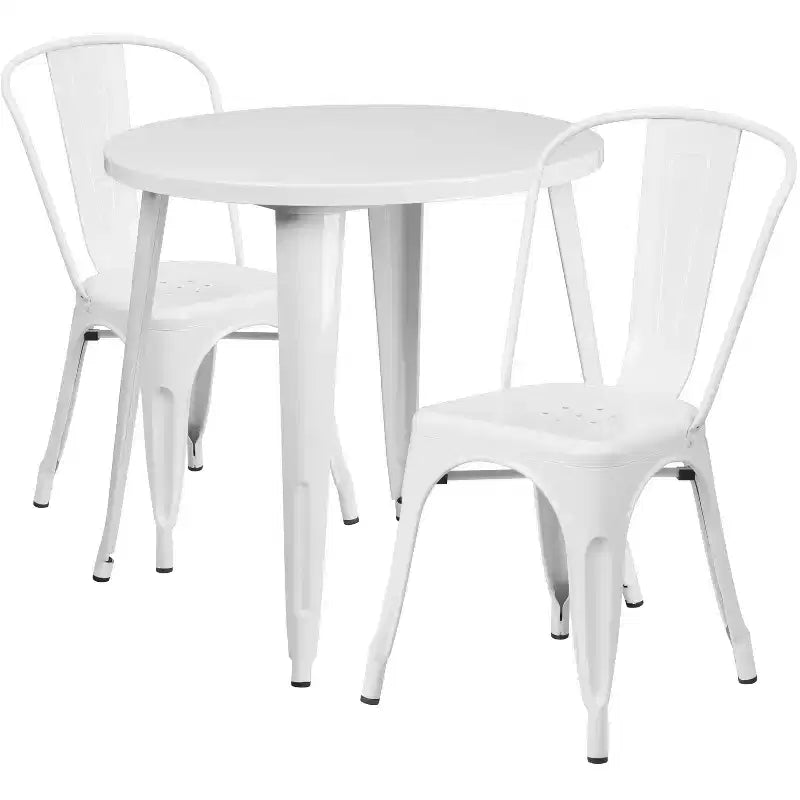 Flash Furniture Tavolo Rotondo in Metallo da 30 per Interni/Esterni di Grado Commerciale con 2 Sedie da Bar