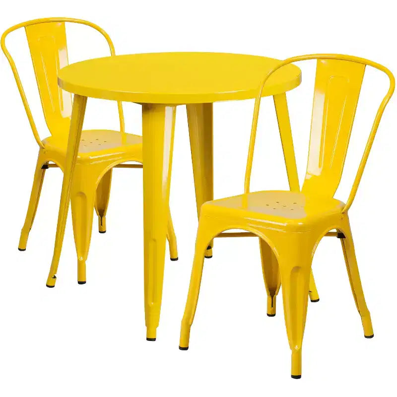 Flash Furniture Tavolo Rotondo in Metallo da 30 per Interni/Esterni di Grado Commerciale con 2 Sedie da Bar