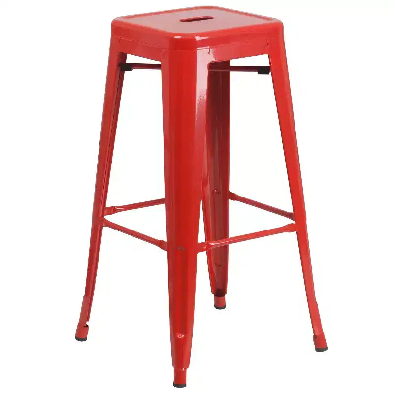Flash Furniture Set Tavolo da Bar Rotondo 30" in Metallo per Interni-Esterni di Grado Commerciale con 2 Sgabelli Senza Schienale con Seduta Quadrata