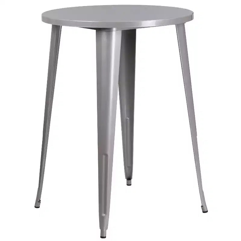 Flash Furniture Set Tavolo da Bar Rotondo in Metallo da 30 per Interni/Esterni di Grado Commerciale con 2 Sgabelli con Schienale a Doghe Verticali