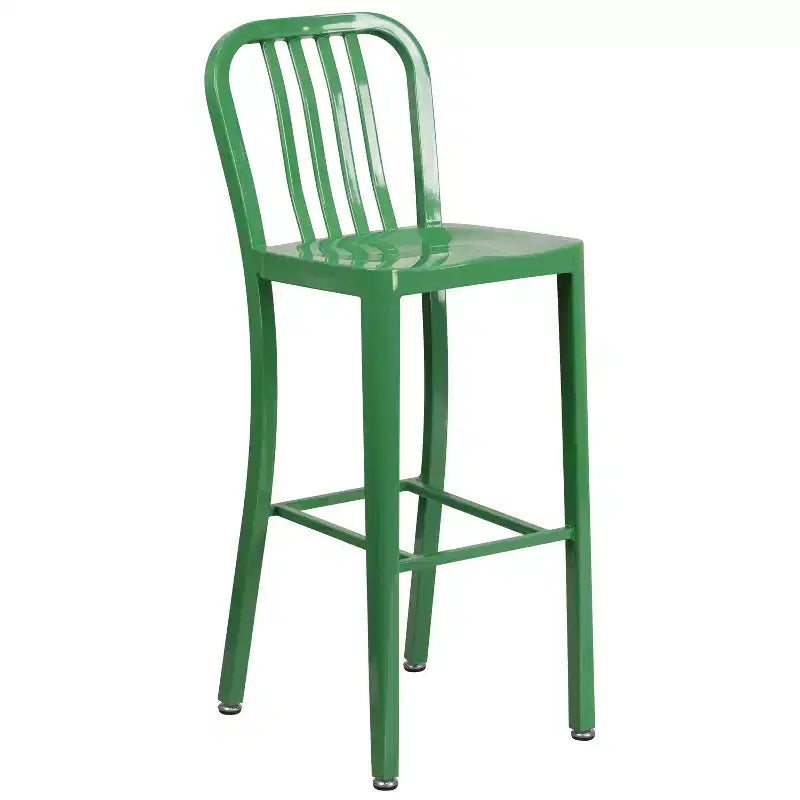 Flash Furniture Set Tavolo da Bar Rotondo in Metallo da 30 per Interni/Esterni di Grado Commerciale con 2 Sgabelli con Schienale a Doghe Verticali