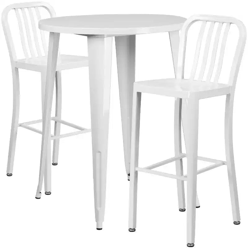 Flash Furniture Set Tavolo da Bar Rotondo in Metallo da 30 per Interni/Esterni di Grado Commerciale con 2 Sgabelli con Schienale a Doghe Verticali