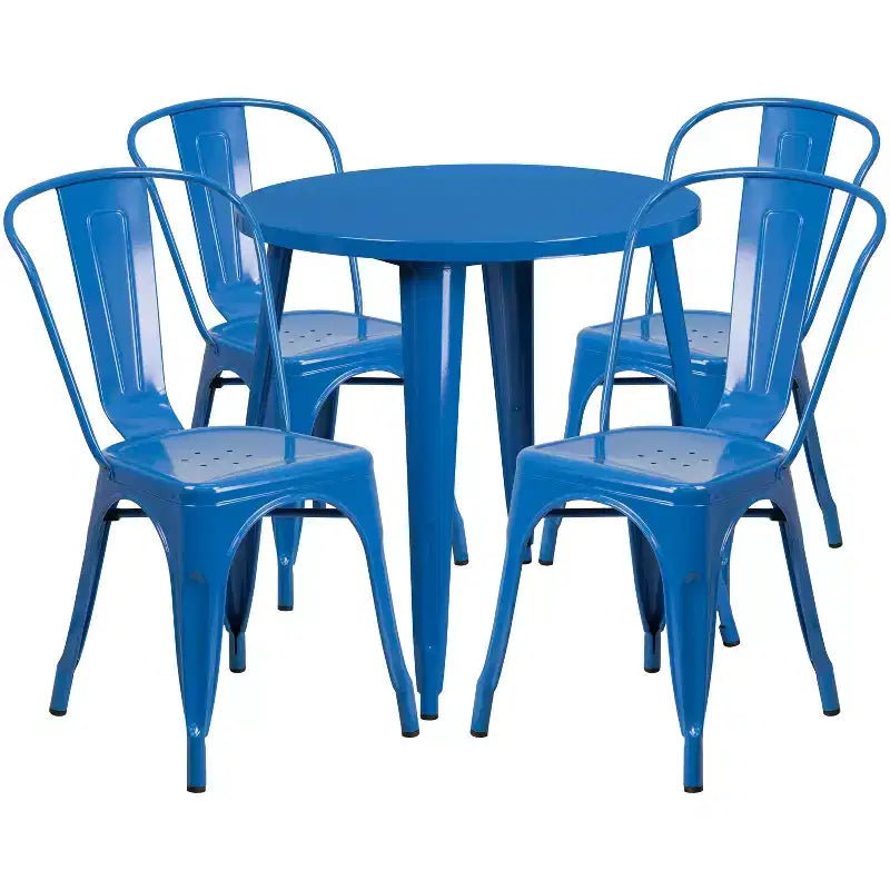 Flash Furniture Set da Tavolo Rotondo in Metallo da 30" Grado Commerciale per Interni ed Esterni con 4 Sedie da Caffetteria