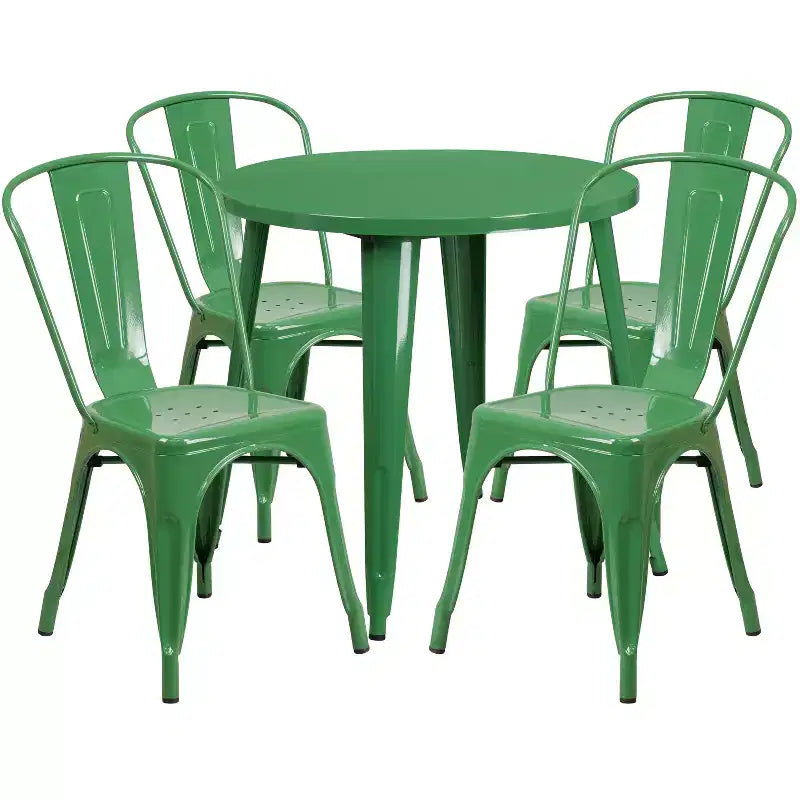 Flash Furniture Set da Tavolo Rotondo in Metallo da 30" Grado Commerciale per Interni ed Esterni con 4 Sedie da Caffetteria