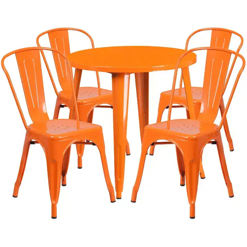 Flash Furniture Set da Tavolo Rotondo in Metallo da 30" Grado Commerciale per Interni ed Esterni con 4 Sedie da Caffetteria