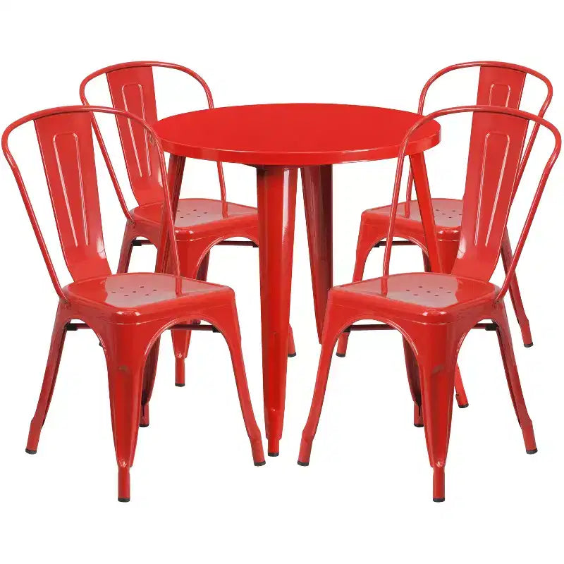 Flash Furniture Set da Tavolo Rotondo in Metallo da 30" Grado Commerciale per Interni ed Esterni con 4 Sedie da Caffetteria
