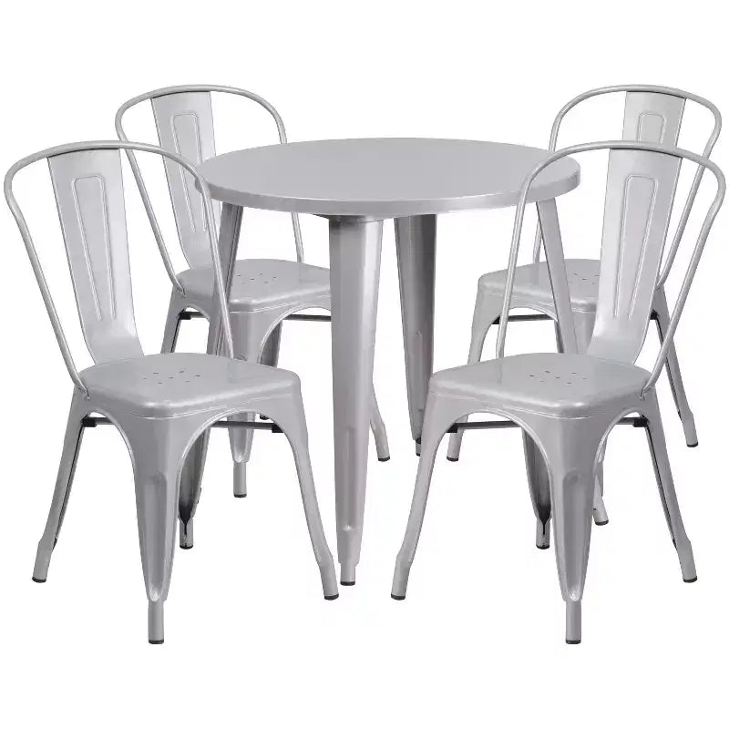 Flash Furniture Set da Tavolo Rotondo in Metallo da 30" Grado Commerciale per Interni ed Esterni con 4 Sedie da Caffetteria