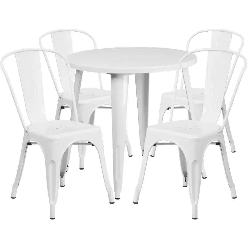 Flash Furniture Set da Tavolo Rotondo in Metallo da 30" Grado Commerciale per Interni ed Esterni con 4 Sedie da Caffetteria