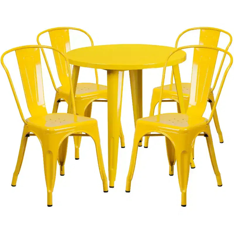 Flash Furniture Set da Tavolo Rotondo in Metallo da 30" Grado Commerciale per Interni ed Esterni con 4 Sedie da Caffetteria