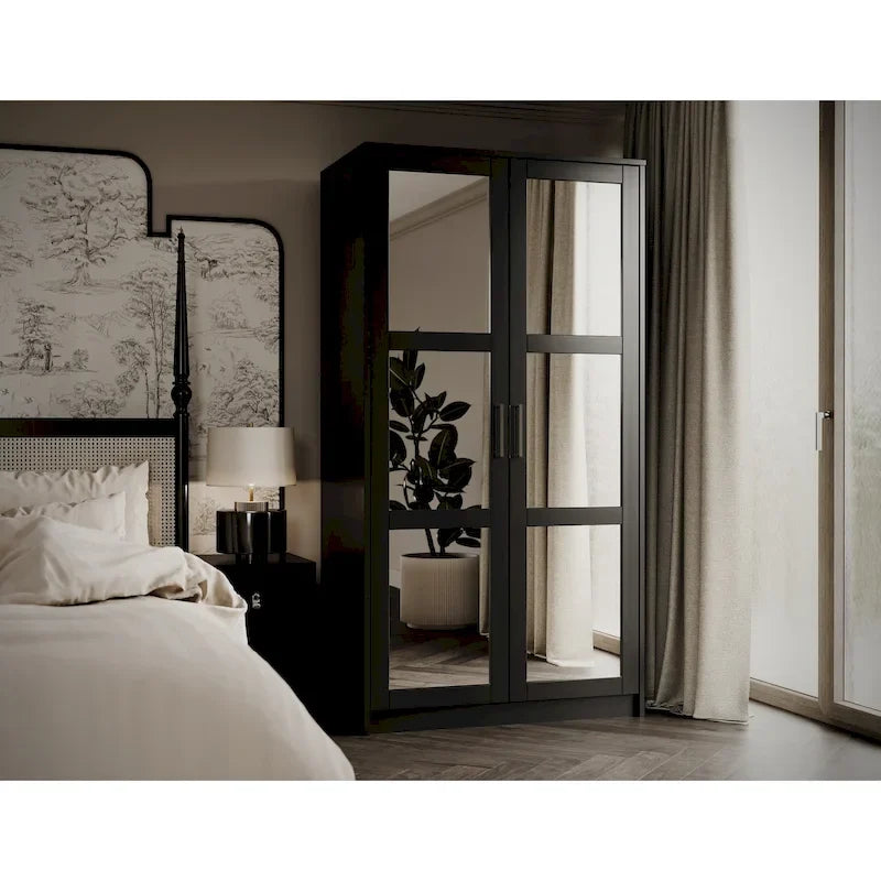 Palace Imports Armadio a 2 ante in 100% legno massello Urban con ante a specchio e in legno massello