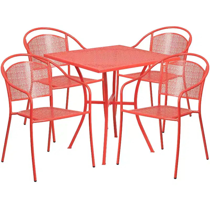 Flash Furniture Oia Set Tavolo da Patio Quadrato da 28 Pollici in Acciaio per Interni ed Esterni per Uso Commerciale con 4 Sedie con Schienale Rotondo