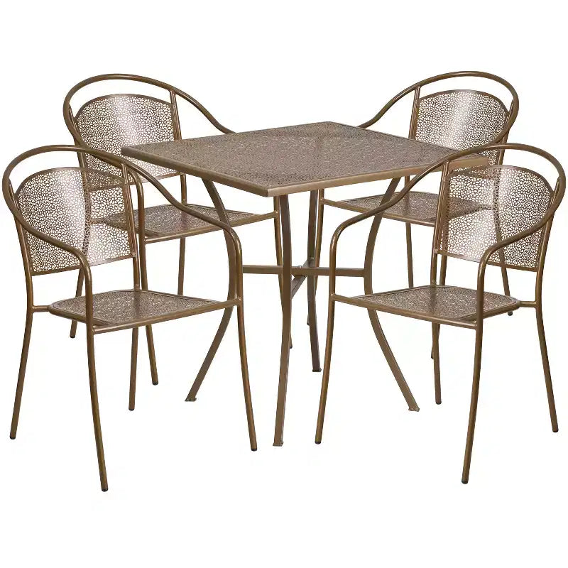 Flash Furniture Oia Set Tavolo da Patio Quadrato da 28 Pollici in Acciaio per Interni ed Esterni per Uso Commerciale con 4 Sedie con Schienale Rotondo