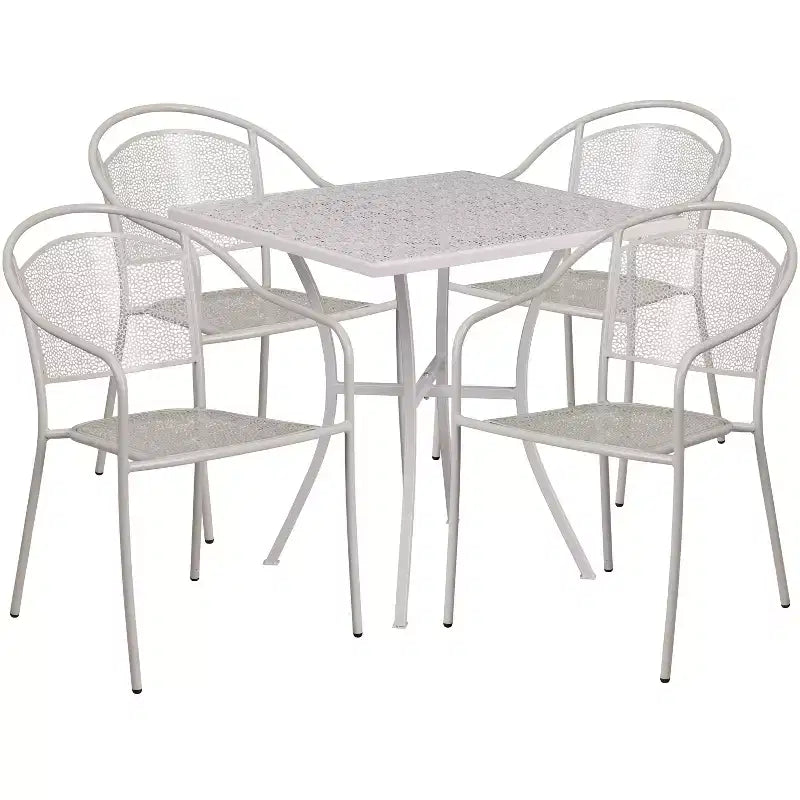 Flash Furniture Oia Set Tavolo da Patio Quadrato da 28 Pollici in Acciaio per Interni ed Esterni per Uso Commerciale con 4 Sedie con Schienale Rotondo