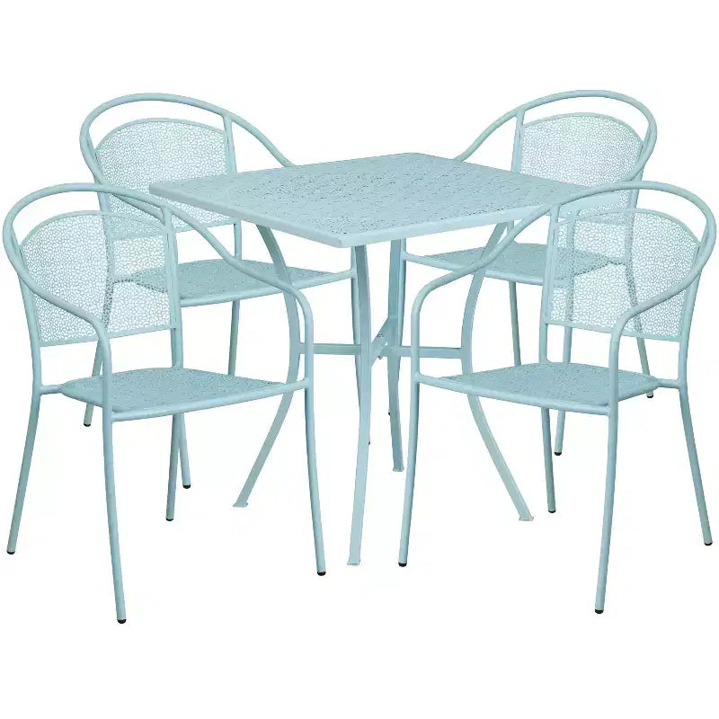 Flash Furniture Oia Set Tavolo da Patio Quadrato da 28 Pollici in Acciaio per Interni ed Esterni per Uso Commerciale con 4 Sedie con Schienale Rotondo