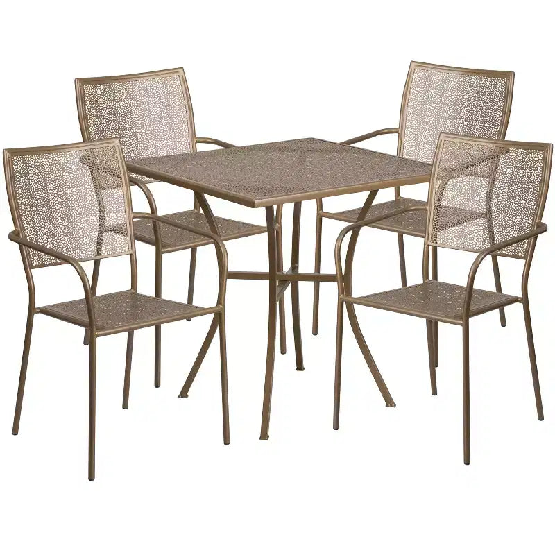 Flash Furniture Oia Set da Tavolo da Patio in Acciaio Quadrato da 28" Commerciale per Interni-Esterni con 4 Sedie a Schienale Quadrato