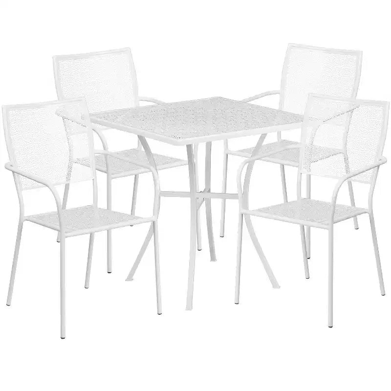 Flash Furniture Oia Set da Tavolo da Patio in Acciaio Quadrato da 28" Commerciale per Interni-Esterni con 4 Sedie a Schienale Quadrato