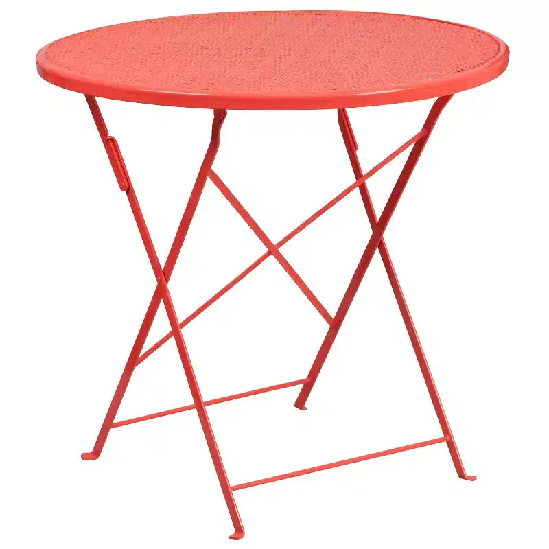 Set tavolo da patio pieghevole in acciaio Flash Furniture Oia commerciale, rotondo da 30", per interni/esterni, con 2 sedie con schienale rotondo
