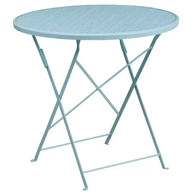 Set tavolo da patio pieghevole in acciaio Flash Furniture Oia commerciale, rotondo da 30", per interni/esterni, con 2 sedie con schienale rotondo