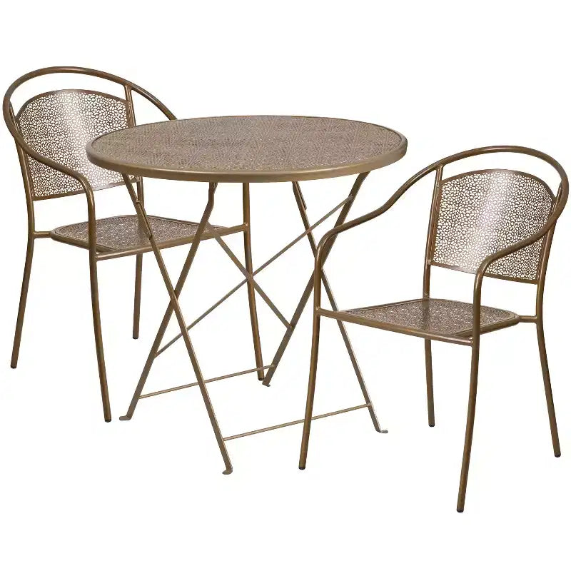 Set tavolo da patio pieghevole in acciaio Flash Furniture Oia commerciale, rotondo da 30", per interni/esterni, con 2 sedie con schienale rotondo