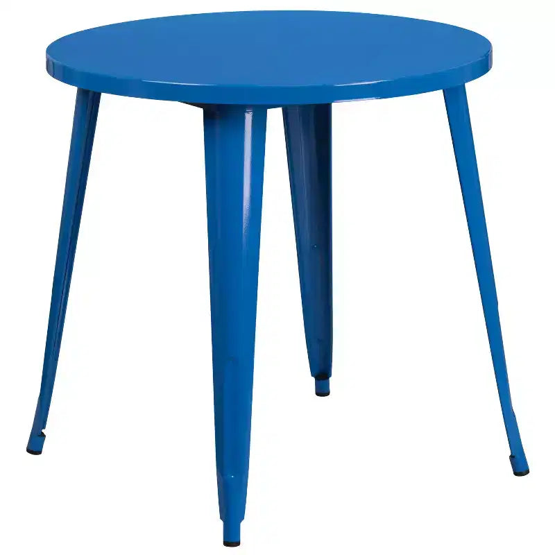 Set Tavolo Tondo in Metallo Emma and Oliver di Grado Commerciale da 30 per Interni ed Esterni e 4 Sedie con Schienale a Doghe