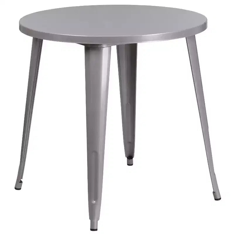 Set Tavolo Tondo in Metallo Emma and Oliver di Grado Commerciale da 30 per Interni ed Esterni e 4 Sedie con Schienale a Doghe