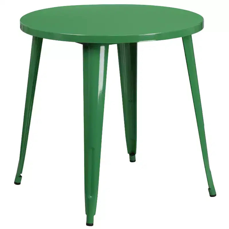 Set Tavolo Tondo in Metallo Emma and Oliver di Grado Commerciale da 30 per Interni ed Esterni e 4 Sedie con Schienale a Doghe