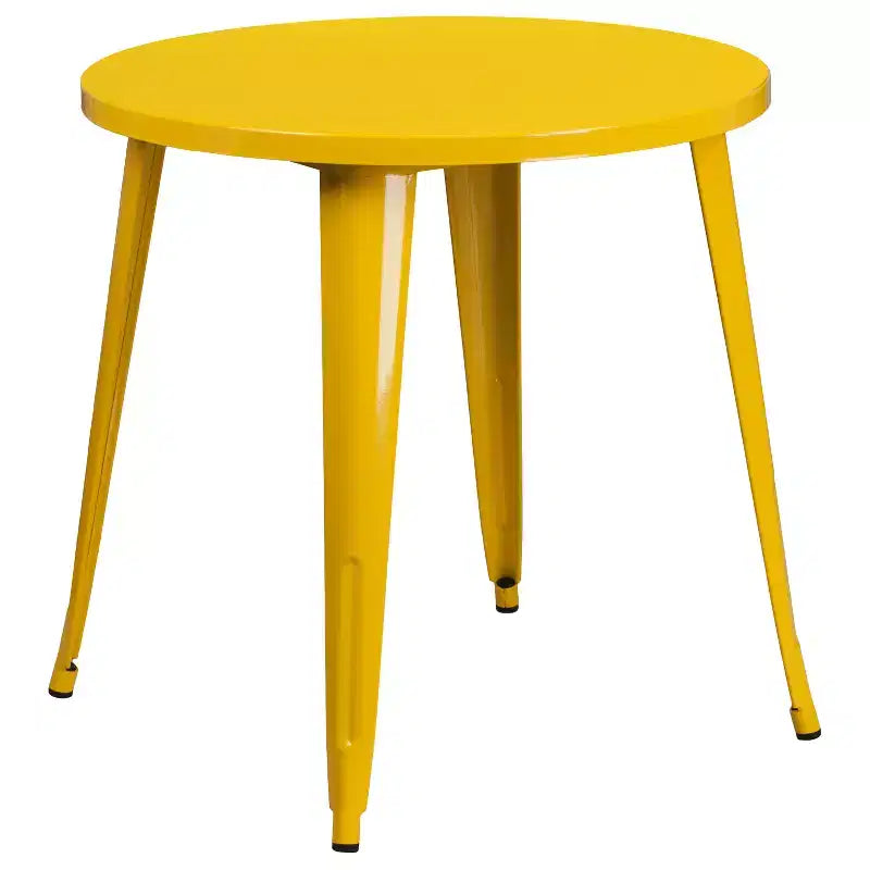 Set Tavolo Tondo in Metallo Emma and Oliver di Grado Commerciale da 30 per Interni ed Esterni e 4 Sedie con Schienale a Doghe